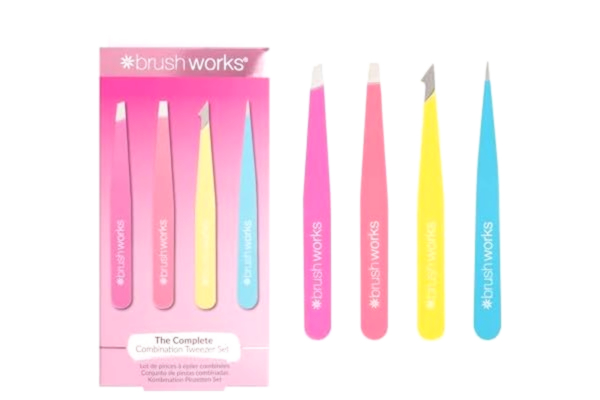 Brushworks  HD 4 Piece Combination Tweezer Set - Neon