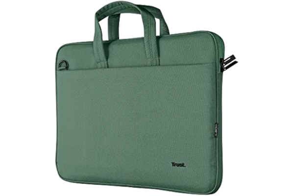 Trust  Bologna Hållbar smal laptopväska 16 tum med axelrem, eko-väska, återvunnen plast laptopfodral, RPET arbetsväska, lätt bärväska för resor, affärer, kontor, skola - grön