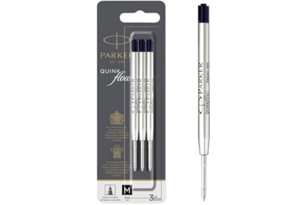 Parker  QUINKflow patroner till kulspetspenna | Medium spets| Svart | 3 st