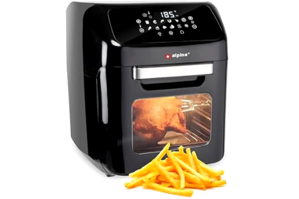 Alpina Gmbh alpina Air Fryer XXXL varmluftsfritös, 12 L, luftfritös, 8 personer och uppåt, varmluftsugn med digital display, tillbehör, grillspindel och grävgaffel