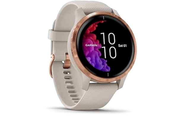 Garmin  Venu, GPS Smartwatch with Bright Touchscreen Display, Features Music, Body Energy Monitoring, Animated Workouts, Pulse Ox Sensors and More, Light Sand with Rose Gold Hardware